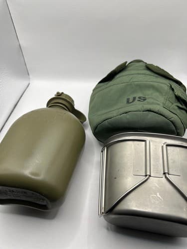 US Military Issue 1QT O.D. Canteen, Cover & Stainless Steel Canteen Cup Trio #E5 - Thumbnail 5