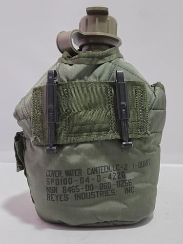 US Military Issue 1QT O.D. Canteen, Cover & Stainless Steel Canteen Cup Trio #E5 - Thumbnail 3