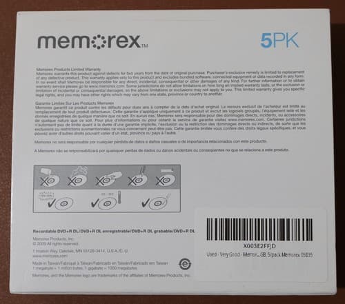 Memorex 05835 DVD+R DL Dual Layer 8.5GB 8x Recordable Discs 5 Pack - Thumbnail 3