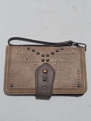 Justin Women’s Western Wallet Wristlet – Brown Studded Bifold Organizer #M57m