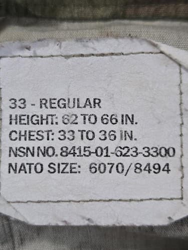 USGI OCP Multicam Army Combat Uniform Coat 33 Regular NSN 8415-01-623-3300 - Thumbnail 7