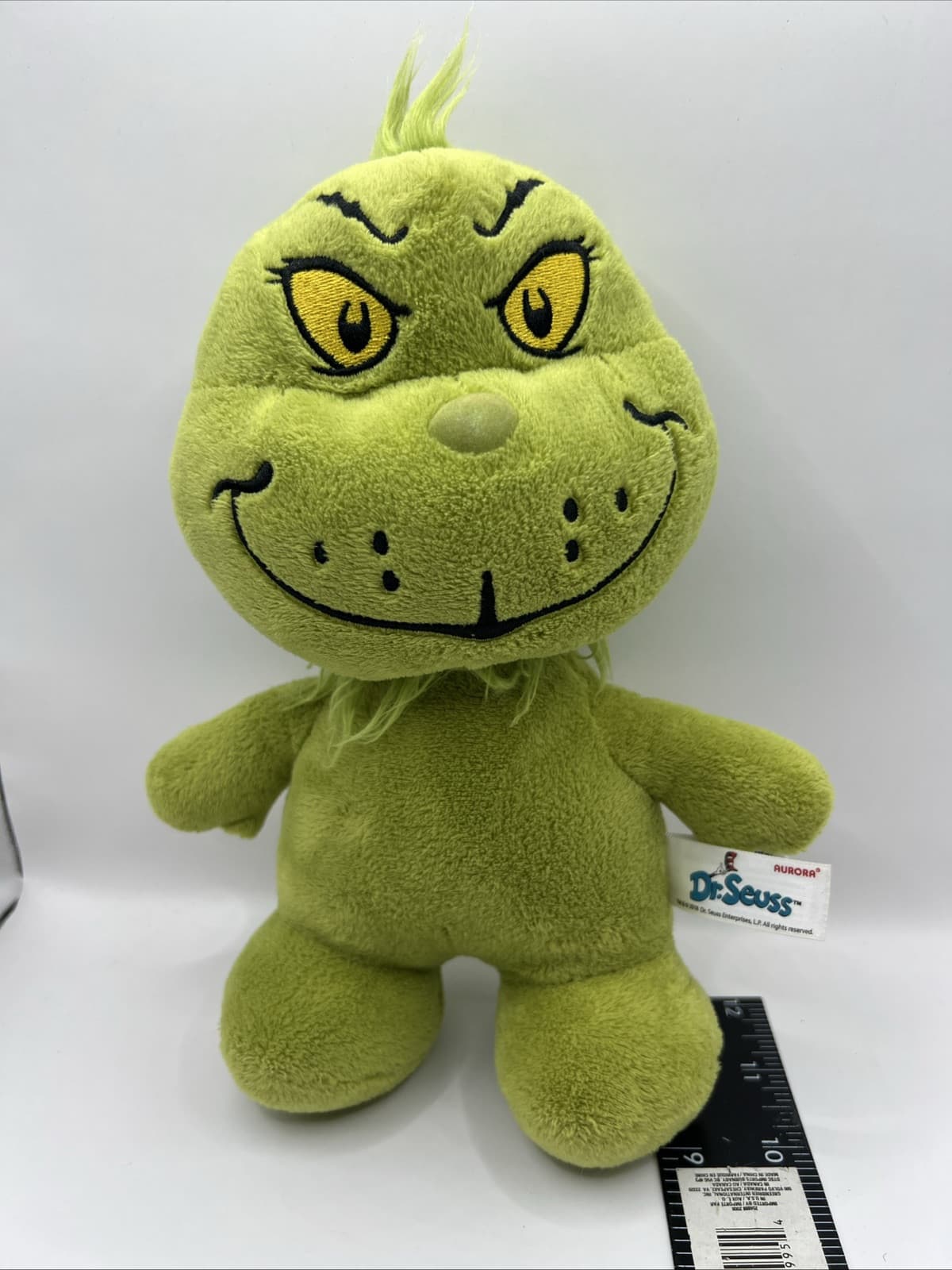 Dr Suess Chubby THE GRINCH Aurora Plush Stuffed Animal 10" Embroidered Eyes