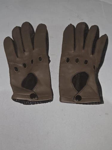 Fownes Brown Leather Driving Gloves Medium Vented Snap adult unisex Philippines - Thumbnail 3