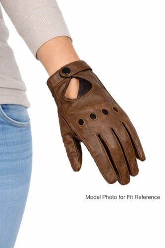 Fownes Brown Leather Driving Gloves Medium Vented Snap adult unisex Philippines - Thumbnail 4