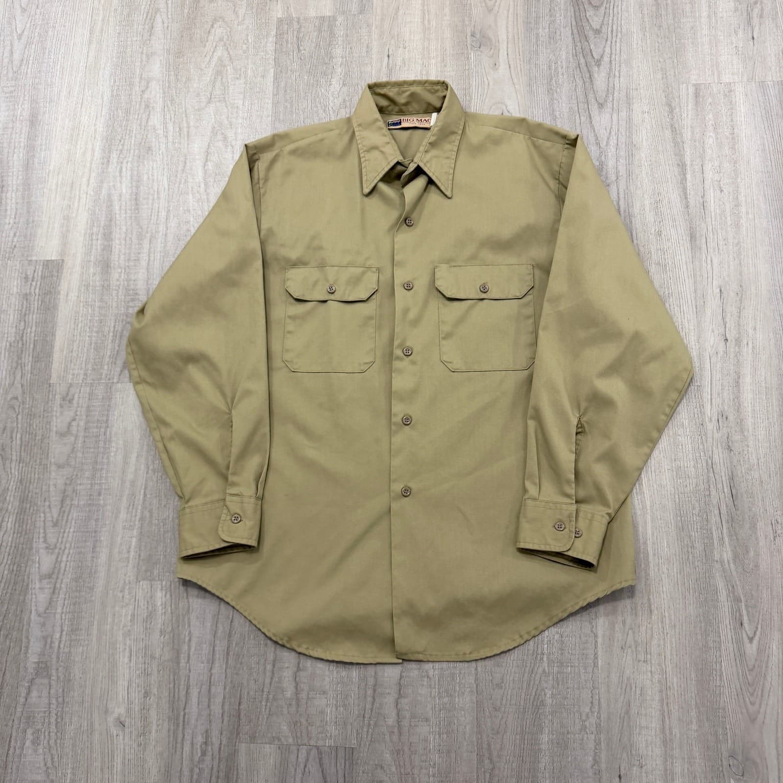 Big Mac Work Shirt Mens 2XL Tan Button Up Long Sleeve Workwear Utility - Thumbnail 2