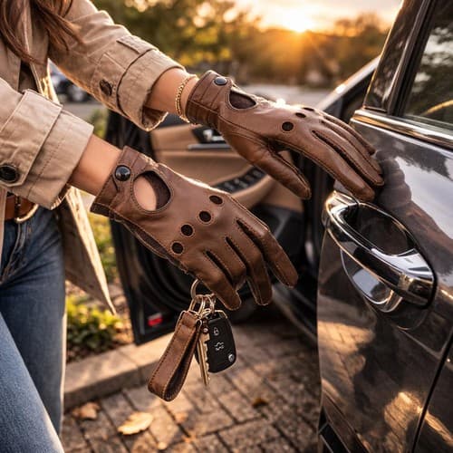 Fownes Brown Leather Driving Gloves Medium Vented Snap adult unisex Philippines