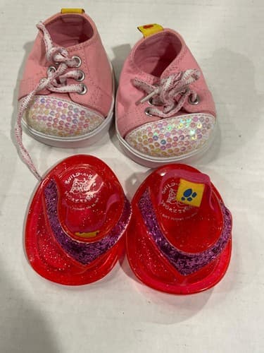 Build A Bear Shoes Lot of 2 Red Sandals Pink Athletic Sneakers BAB