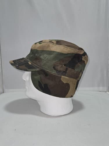 US Army Woodland Camo Combat Cap w/ Ear Flaps Size 7 1/2 8415-01-084-1667 VGC - Thumbnail 3