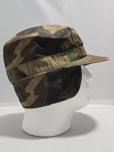 Vintage US Army Woodland Camo Cold Weather Cap 7 1/4 USGI 8415-01-084-1086 VGC - Thumbnail 3