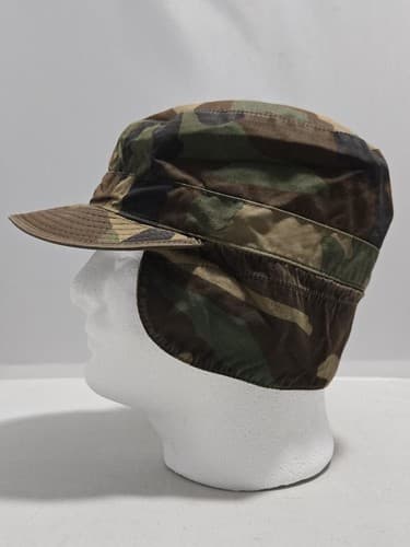 Vintage US Army Woodland Camo Cold Weather Cap 7 1/4 USGI 8415-01-084-1086 VGC - Thumbnail 5