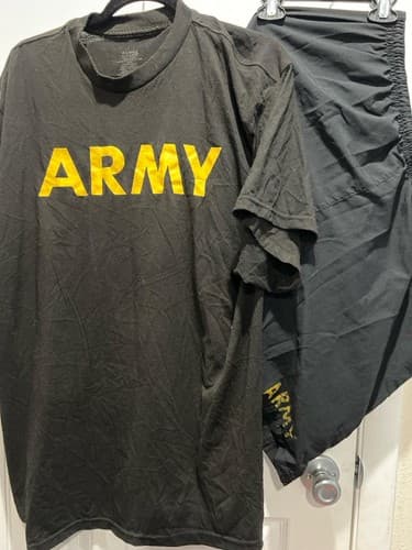 Lot of 2-X Large Mens APFU Short Sleeve Shirt & short Army Black and Gold #59L