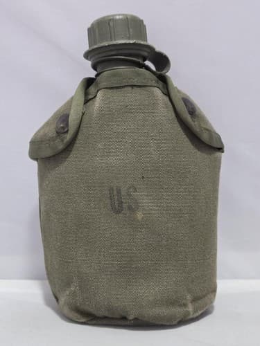 US Military 1 Quart Hard Plastic Water Canteen w/ Cover ALICE Clips OD Vintage