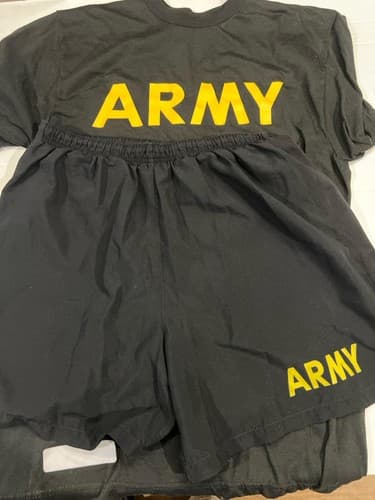 Men’s US Army APFU PT Set Small Black Gold Shorts Shirt Trunks #61j