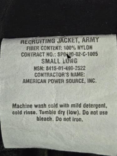 US Army Recruiter Jacket Small Long Black Yellow Lightweight Windbreaker #P80p - Thumbnail 5