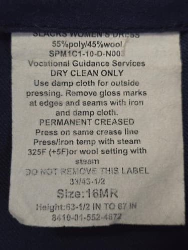 USGI Women's Army Service Uniform ASU Dress Blue Slacks Trousers 16 MR #G105g - Thumbnail 8