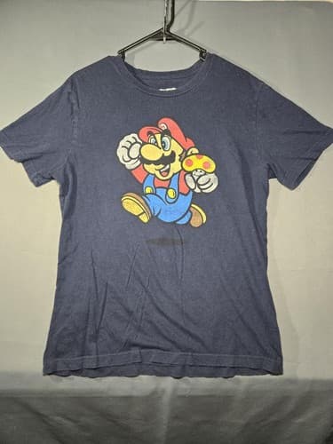Nintendo Super Mario Bros Graphic T-Shirt Men's Medium Blue Short Sleeve #S24m