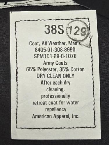 USGI Army DSCP Garrison All-Weather Trench Coat Rain Overcoat Black 38 S #M91p - Thumbnail 7