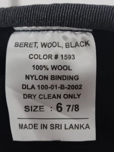 Garrison Army Black Wool Beret Size: (6 7/8) NSN: 100-01-B-2002 #C28c - Thumbnail 6