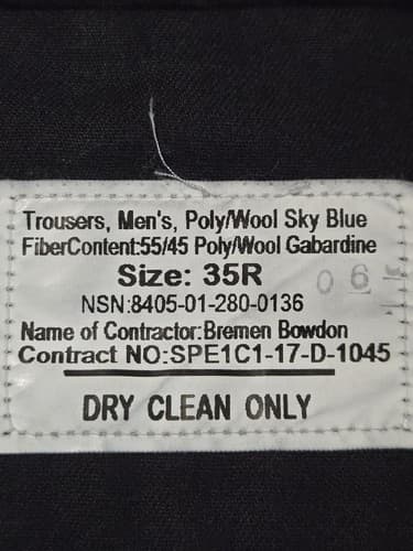 USMC Blue Dress Trousers 35R Poly/Wool Gabardine USGI 8405-01-280-0136 #Q59q - Thumbnail 3