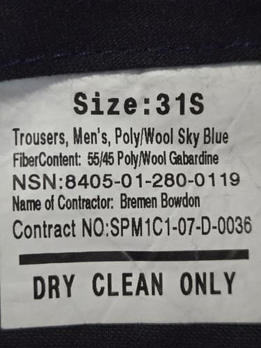 USMC Blue Dress Trousers 31S Poly/Wool Gabardine USGI 8405-01-280-0119 #Q58q - Thumbnail 3