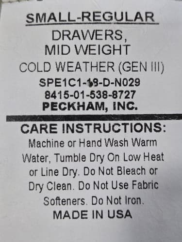 Gen III Level 2 Grid Fleece Thermal Drawers Small Regular 8415-01-538-8727 #Q57q - Thumbnail 3