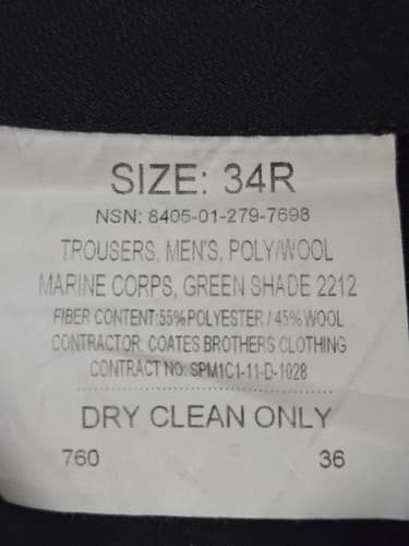 Marines Green Service Trousers 34R Poly/Wool Gabardine USGI 8405-01-279-7698 - Thumbnail 3