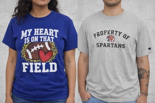 2 Shirt Lot Graphic T-Shirts Football Fan + Spartans Tee Casual Short Sleeve Lot