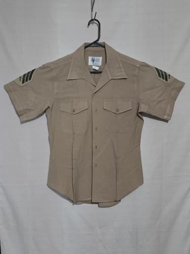 USMC Men's Khaki Service Shirt Short Sleeve Sz 15.5 USGI 8405-01-515-8974 #Q54q