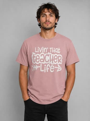 Delta Pro Weight Men's Size Medium Pink Graphic Short Sleeve T-Shirt #G45t