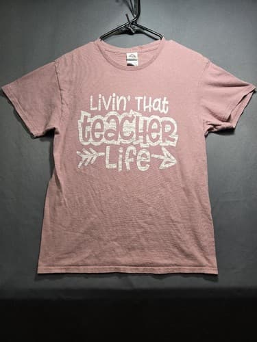 Delta Pro Weight Men's Size Medium Pink Graphic Short Sleeve T-Shirt #G45t - Thumbnail 2