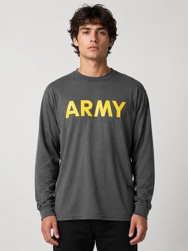 US Army Issue APFU Men's Size Medium Black Gold Long Sleeve PT Shirt #T34h