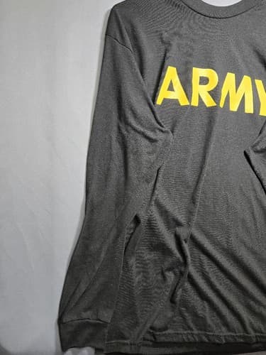 US Army Issue APFU Men's Size Medium Black Gold Long Sleeve PT Shirt #T34h - Thumbnail 3
