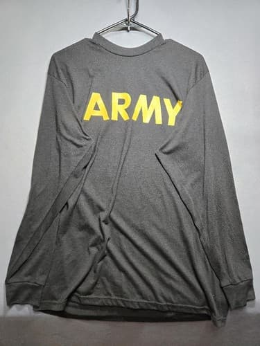 US Army Issue APFU Men's Size Medium Black Gold Long Sleeve PT Shirt #T34h - Thumbnail 2