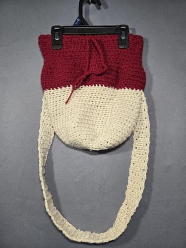 Handmade Boho Crochet Crossbody Shoulder Bag Cream Cotton Knit Festival Purse - Thumbnail 2