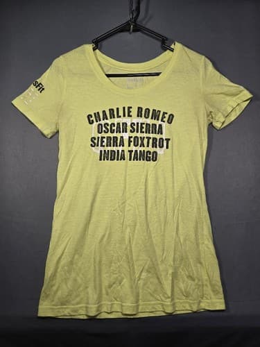 Reebok CrossFit "C.R.O.S.S.F.I.T." Yellow Graphic T-Shirt Women's Sz Large #G70g - Thumbnail 2