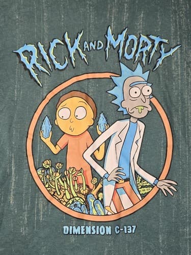 Rick and Morty Dimension C-137 Green Graphic T-Shirt Adult Size Medium #G63g - Thumbnail 3