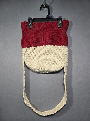 Handmade Boho Crochet Crossbody Shoulder Bag Cream Cotton Knit Festival Purse