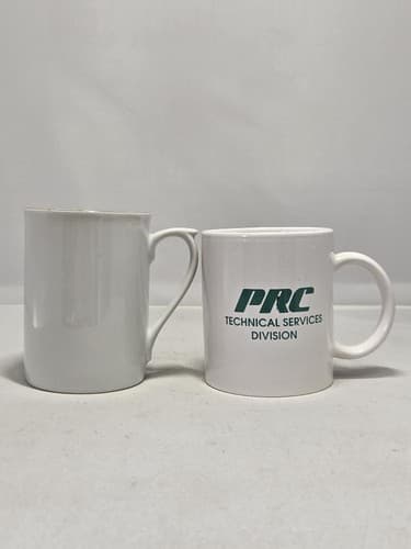 Lot of 2 Mismatched White Ceramic Coffee Mugs Gibson Gold Trim & PRC Promo Cup - Thumbnail 2