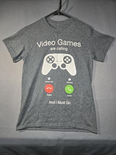 Funny Gamer Graphic T-Shirt Video Games Are Calling Men's Size Small Black