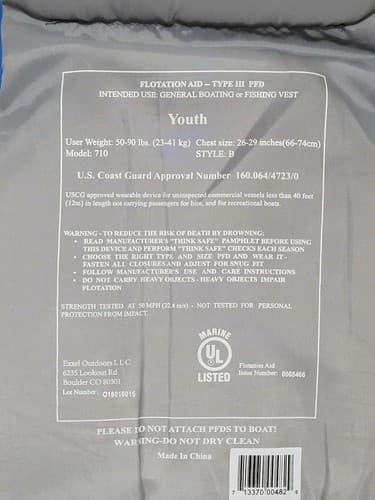 Exxel Outdoors X2O Youth Universal Open-Sided Life Vest (50-90 lbs) #31s - Thumbnail 3