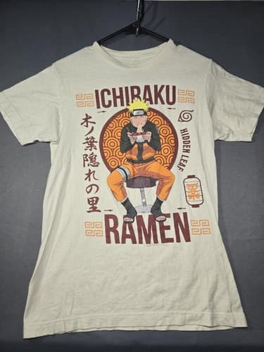 Naruto Shippuden Men's Tan Short Sleeve Graphic Anime T-Shirt Size Small #S96s