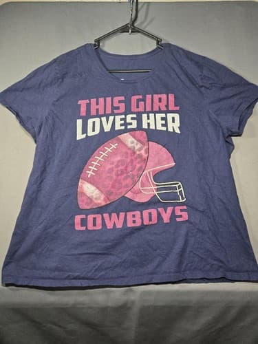 Dallas Cowboys Women's "This Girl Loves Her Cowboys" Navy Blue T-Shirt Size 3XL
