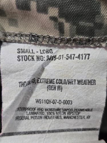 ACU Camo UCP Goretex L6 ECW Adult Small Long NSN: 8415-01-547-4194 #E9e - Thumbnail 3