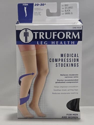 Truform 20-30 mmHg Thigh High Compression Stockings Black 2XL Closed Toe