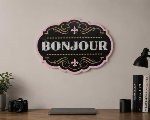 Bonjour French Fleur De Lis Decorative Wood Wall Sign 10"x10" #G87g