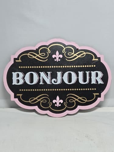 Bonjour French Fleur De Lis Decorative Wood Wall Sign 10"x10" #G87g - Thumbnail 2