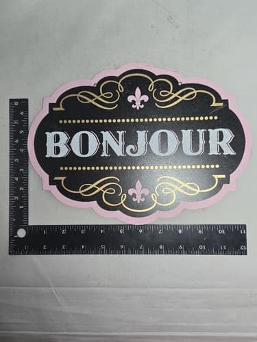 Bonjour French Fleur De Lis Decorative Wood Wall Sign 10"x10" #G87g - Thumbnail 4