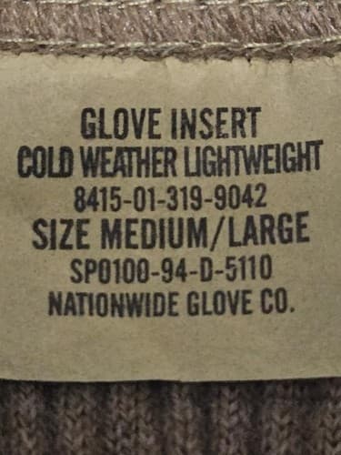 COLD WEATHER LIGHTWEIGHT GLOVE INSERT MEDIUM/LARGE NSN:8415-01-319-9042 #E41e - Thumbnail 3