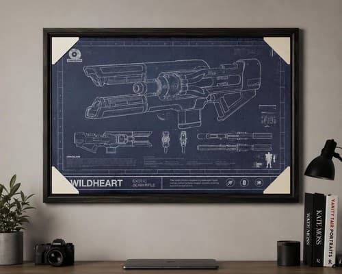 Destiny Coldheart Exotic Trace Rifle Blueprint Mounted Wood Wall Art 8"x10" #G86
