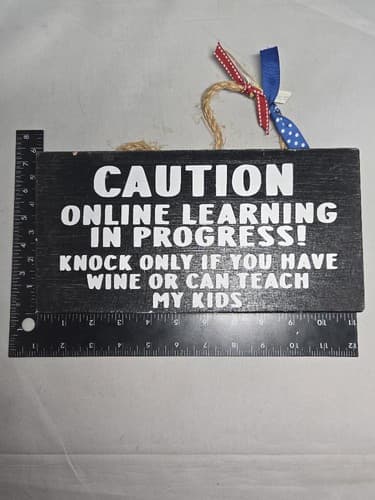 Caution Online Learning In Progress Funny Wood Hanging Sign Home Office Decor - Thumbnail 4